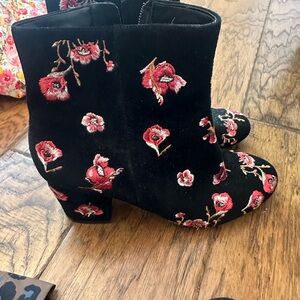 Karl Lagerfeld Edith Black Suede & Embroidered Floral Ankle Bootie